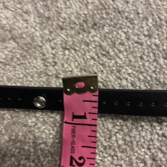 Vintage black silver buckle Studded slim faux leather belt Sz S - Picture 7 of 13